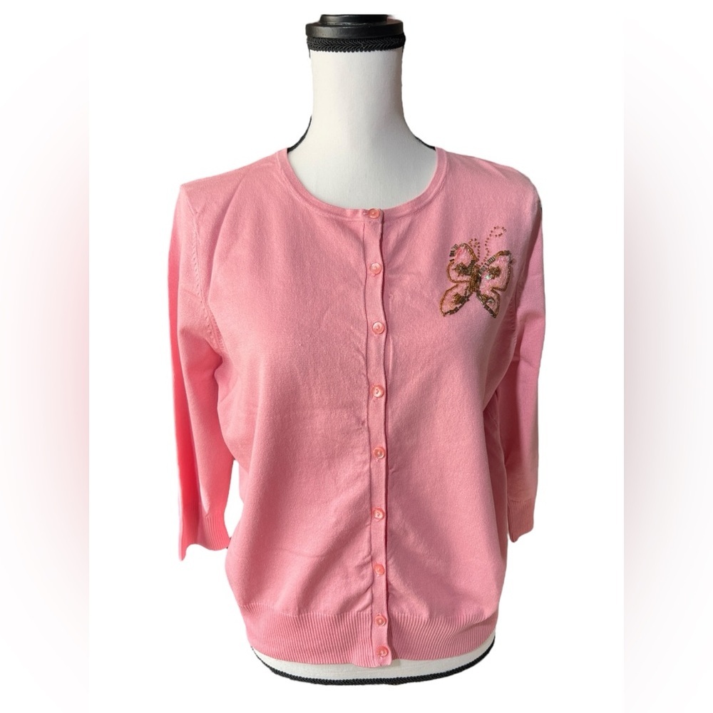 NY Collection Rose Pink Cardigan Sweater, size XL